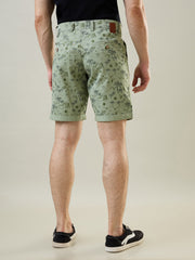 Mint Green Printed Chino Shorts