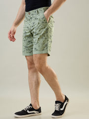 Mint Green Printed Chino Shorts