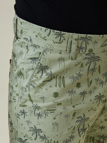 Mint Green Printed Chino Shorts Tim Paris