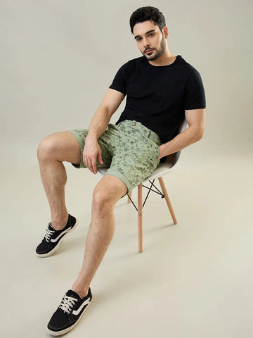 Mint Green Printed Chino Shorts Tim Paris