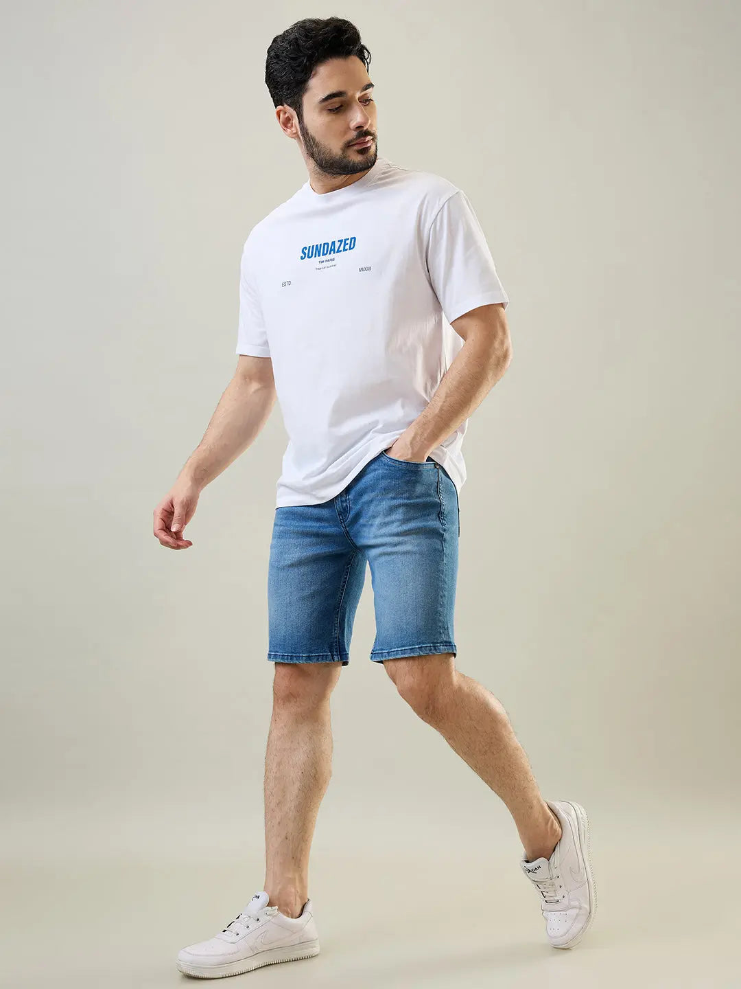 Light Indigo Stretch Denim Shorts Tim Paris