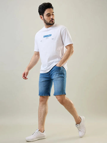 Light Indigo Stretch Denim Shorts Tim Paris