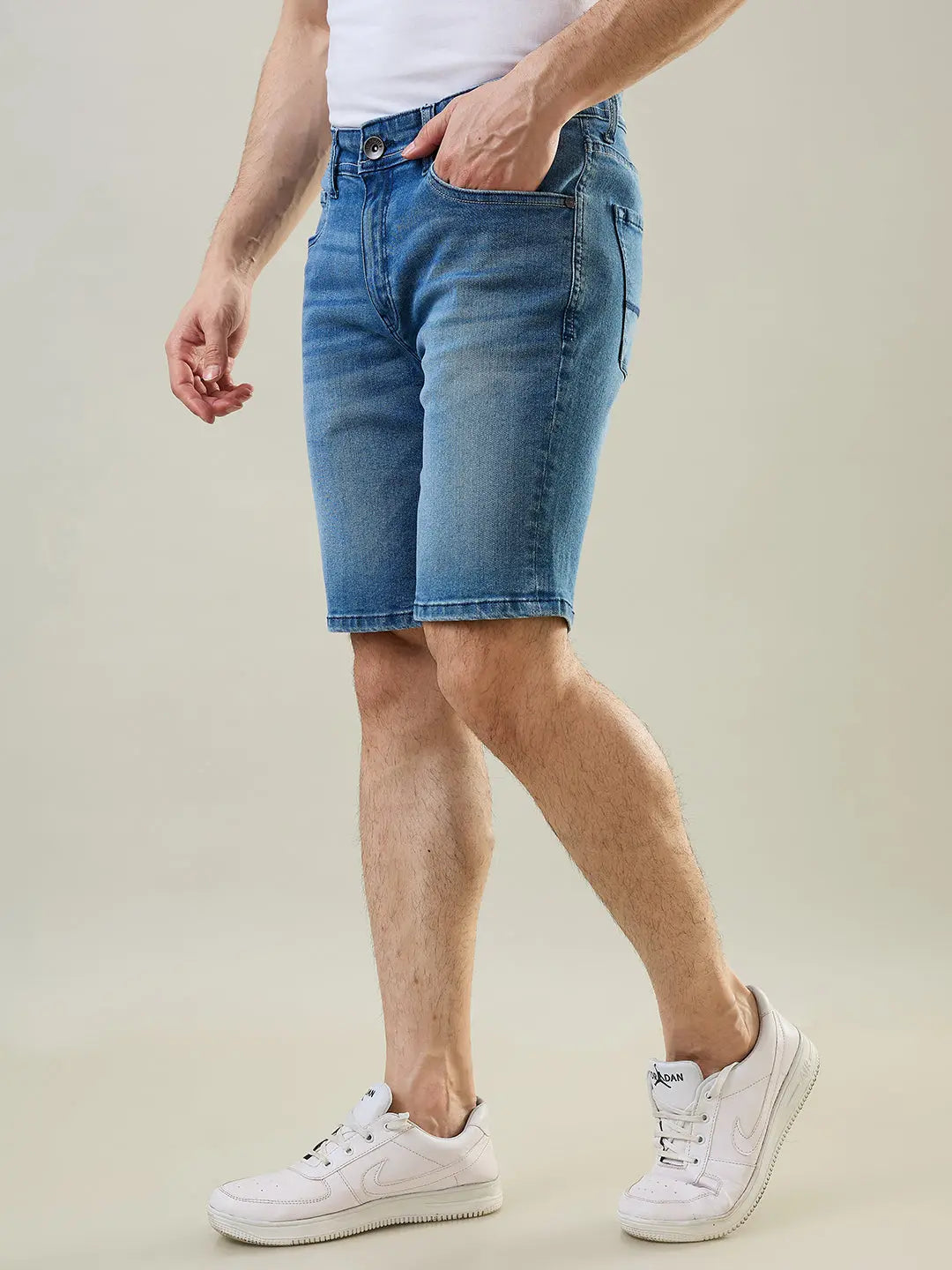 Light Indigo Stretch Denim Shorts Tim Paris