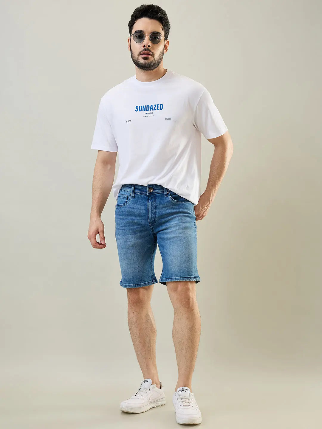 Light Indigo Stretch Denim Shorts Tim Paris