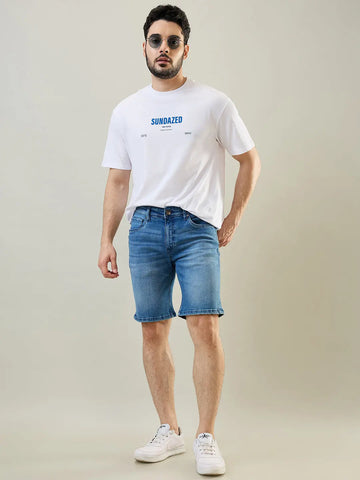 Light Indigo Stretch Denim Shorts Tim Paris