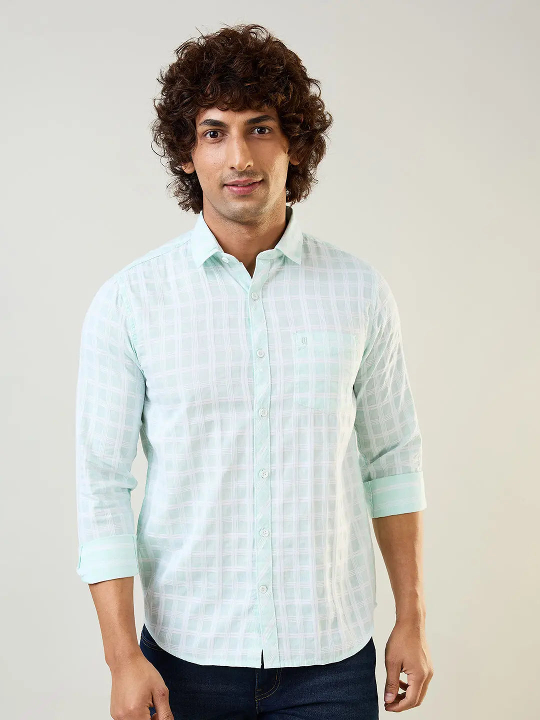 Mint Checked Regular Fit Shirt Tim Paris