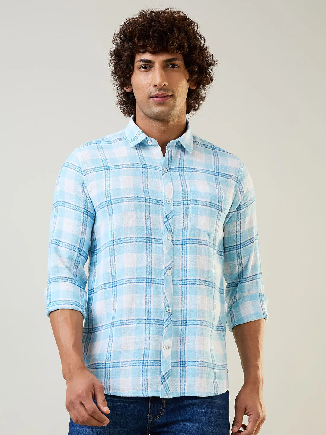 Blue Checkered Regular Fit Shirt TIM PARIS