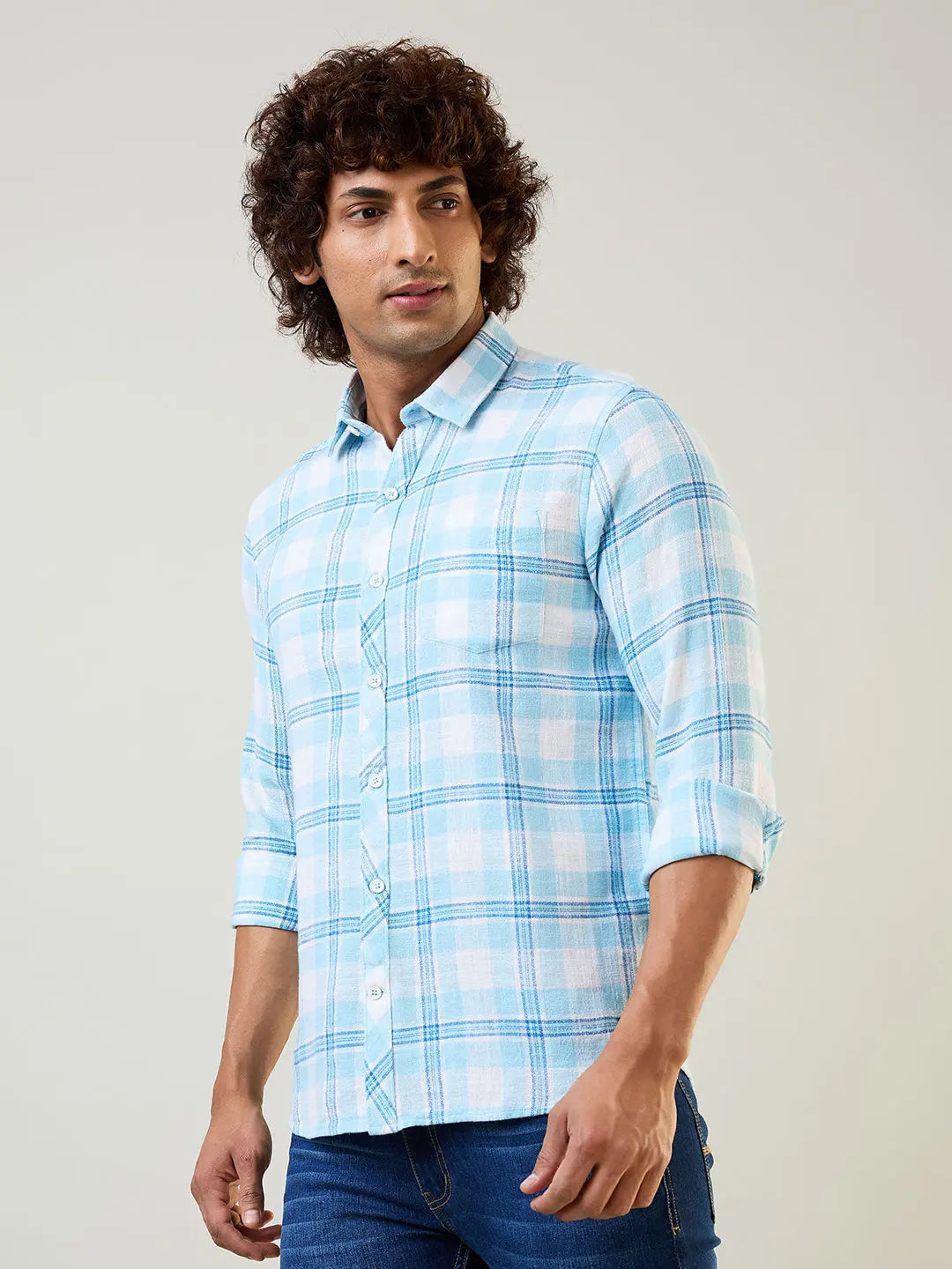 Blue Checkered Regular Fit Shirt TIM PARIS