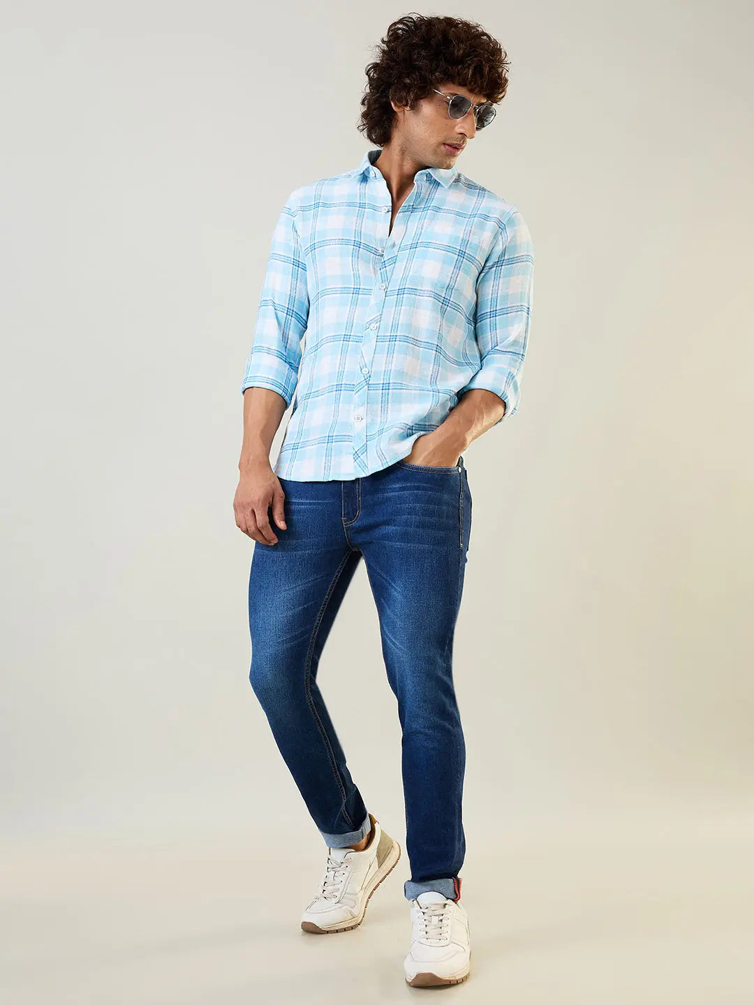 Blue Checkered Regular Fit Shirt TIM PARIS