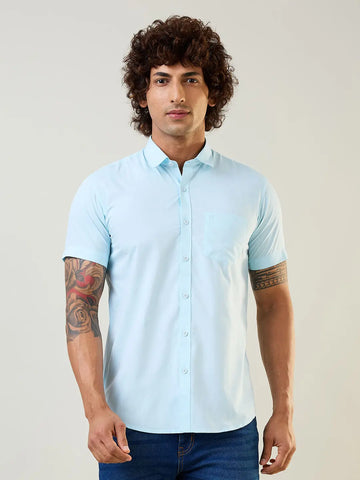 Sky Blue Solid Regular Fit Shirt TIM PARIS