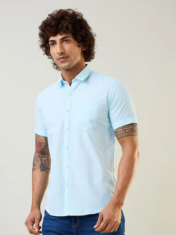 Sky Blue Solid Regular Fit Shirt TIM PARIS