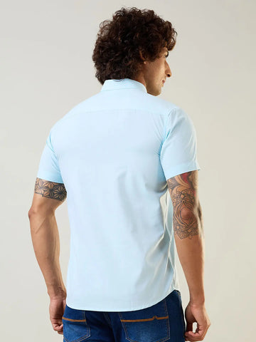 Sky Blue Solid Regular Fit Shirt TIM PARIS