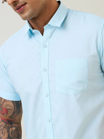 Sky Blue Solid Regular Fit Shirt TIM PARIS