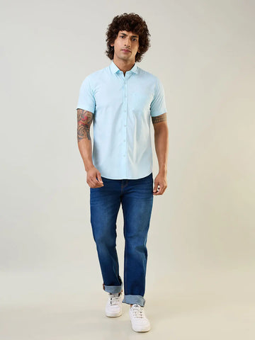 Sky Blue Solid Regular Fit Shirt TIM PARIS