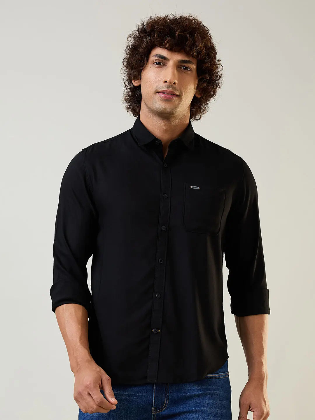 Black Solid Regular Fit Shirt TIM PARIS