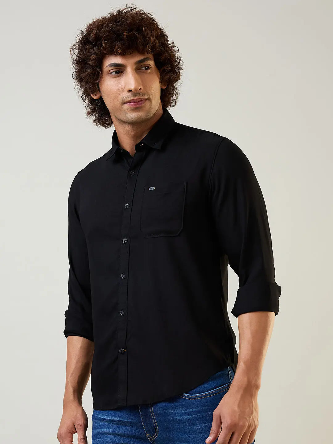 Black Solid Regular Fit Shirt TIM PARIS
