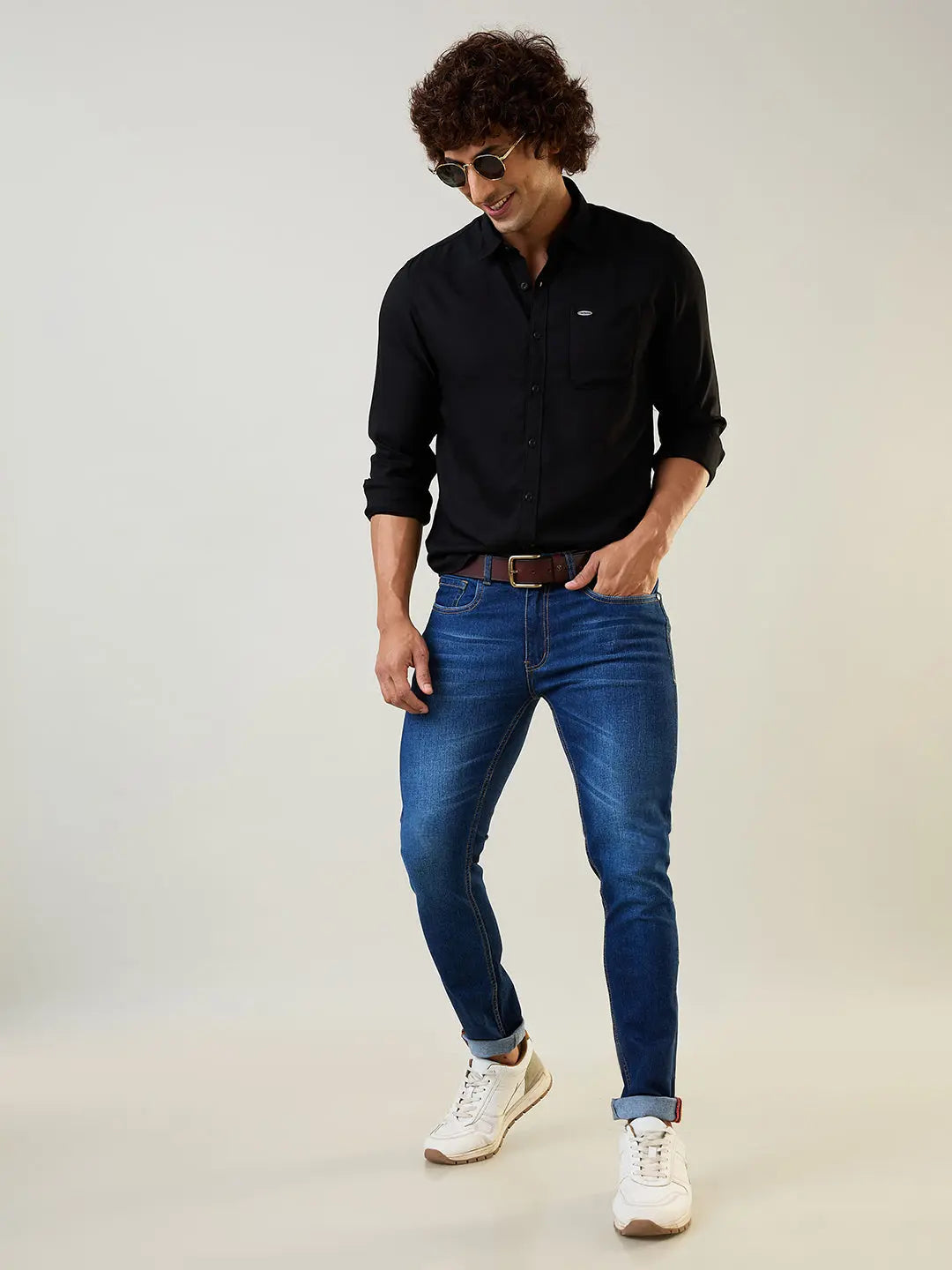 Black Solid Regular Fit Shirt TIM PARIS