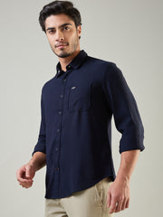 Navy Solid Regular Fit Shirt