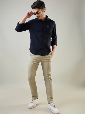Navy Solid Regular Fit Shirt TIM PARIS