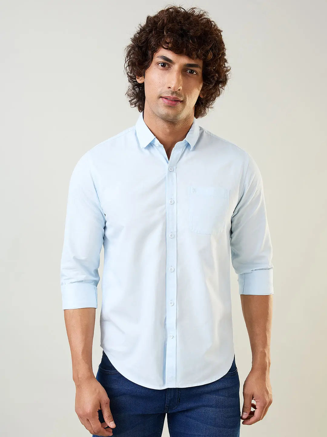 Sky Blue Solid Regular Fit Shirt TIM PARIS