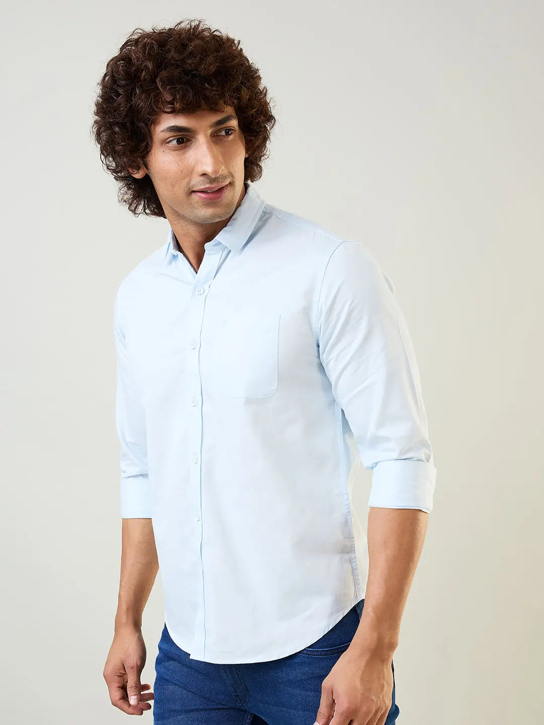 Sky Blue Solid Regular Fit Shirt TIM PARIS