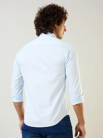 Sky Blue Solid Regular Fit Shirt TIM PARIS