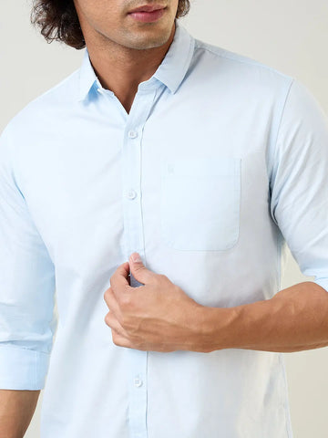 Sky Blue Solid Regular Fit Shirt TIM PARIS