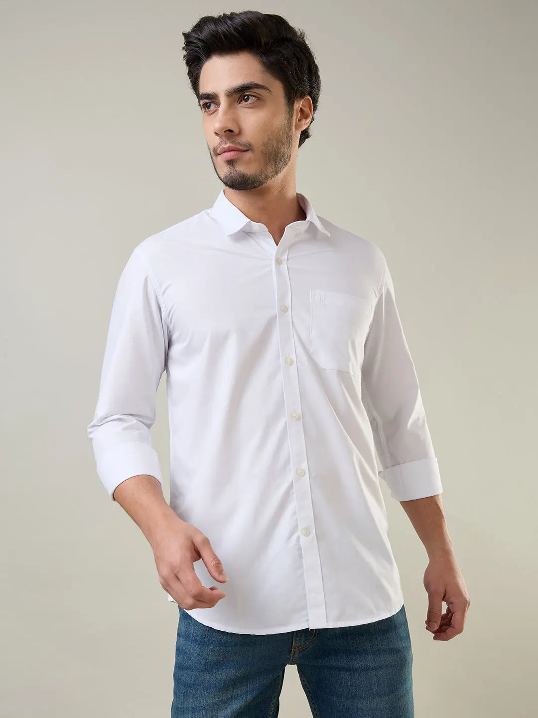 White Solid Regular Fit Shirt TIM PARIS