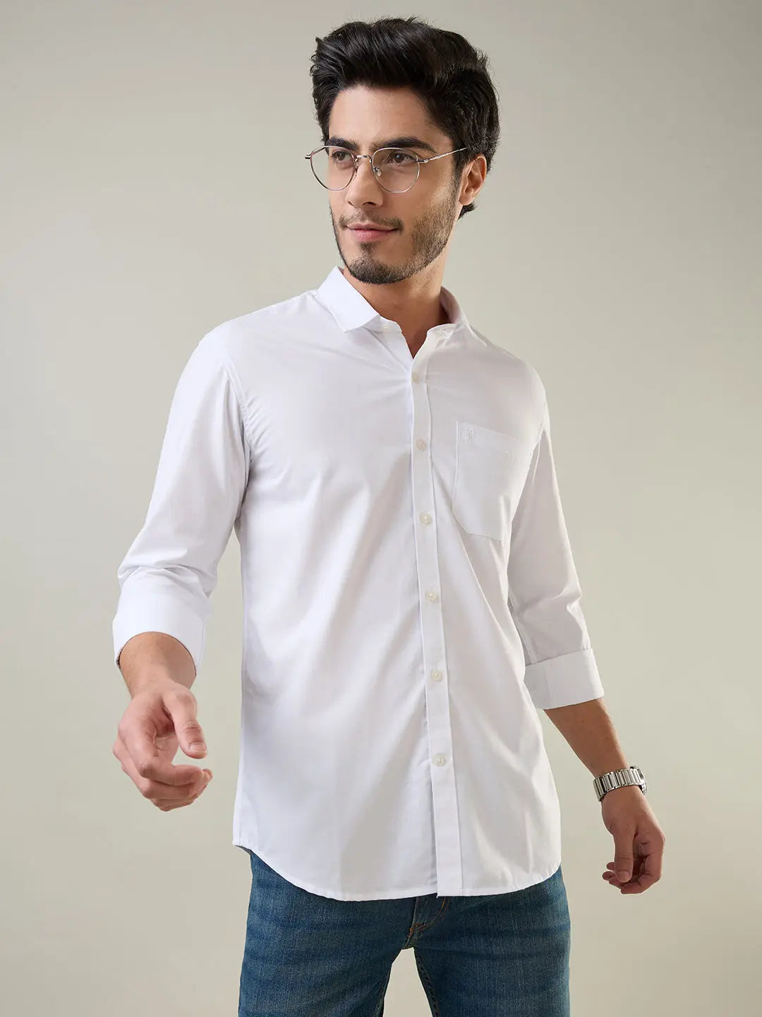 White Solid Regular Fit Shirt TIM PARIS