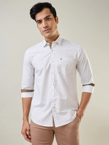 White Printed Regular Fit Shirt TIM PARIS