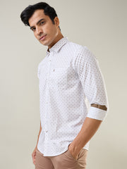 White Printed Regular Fit Shirt