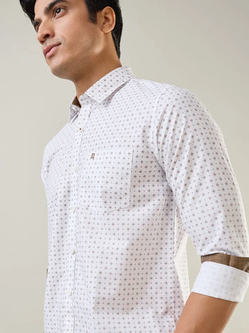 White Printed Regular Fit Shirt TIM PARIS