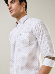 White Printed Regular Fit Shirt