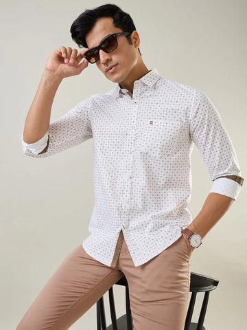 White Printed Regular Fit Shirt TIM PARIS