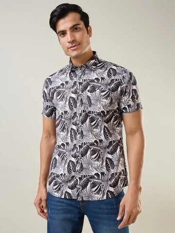 Black Printed Regular Fit Shirt TIM PARIS