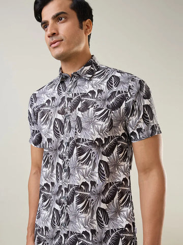 Black Printed Regular Fit Shirt TIM PARIS