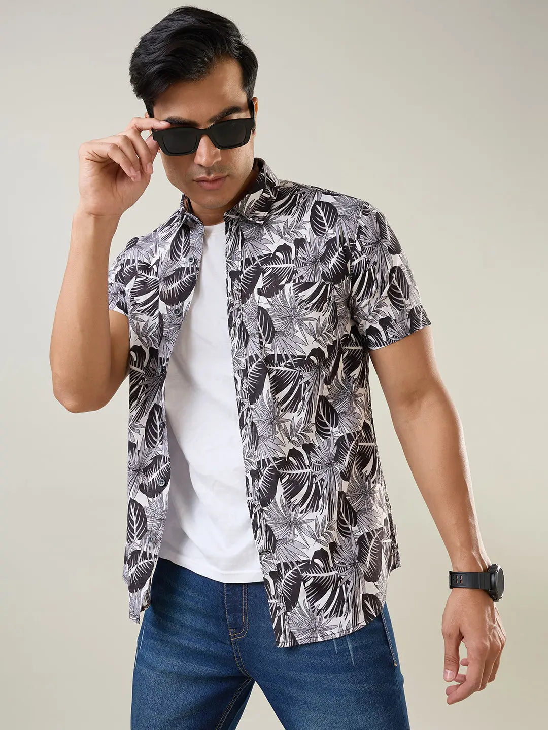 Black Printed Regular Fit Shirt TIM PARIS