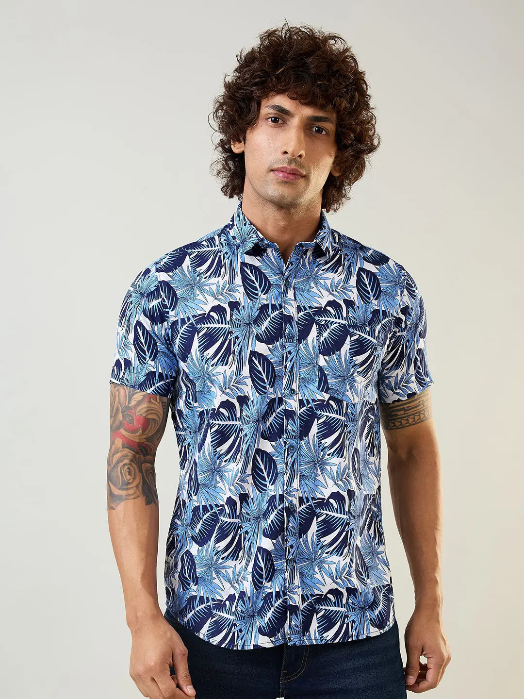 Blue Printed Regular Fit Shirt TIM PARIS