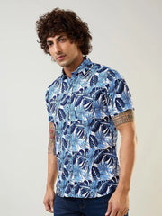 Blue Printed Regular Fit Shirt TIM PARIS