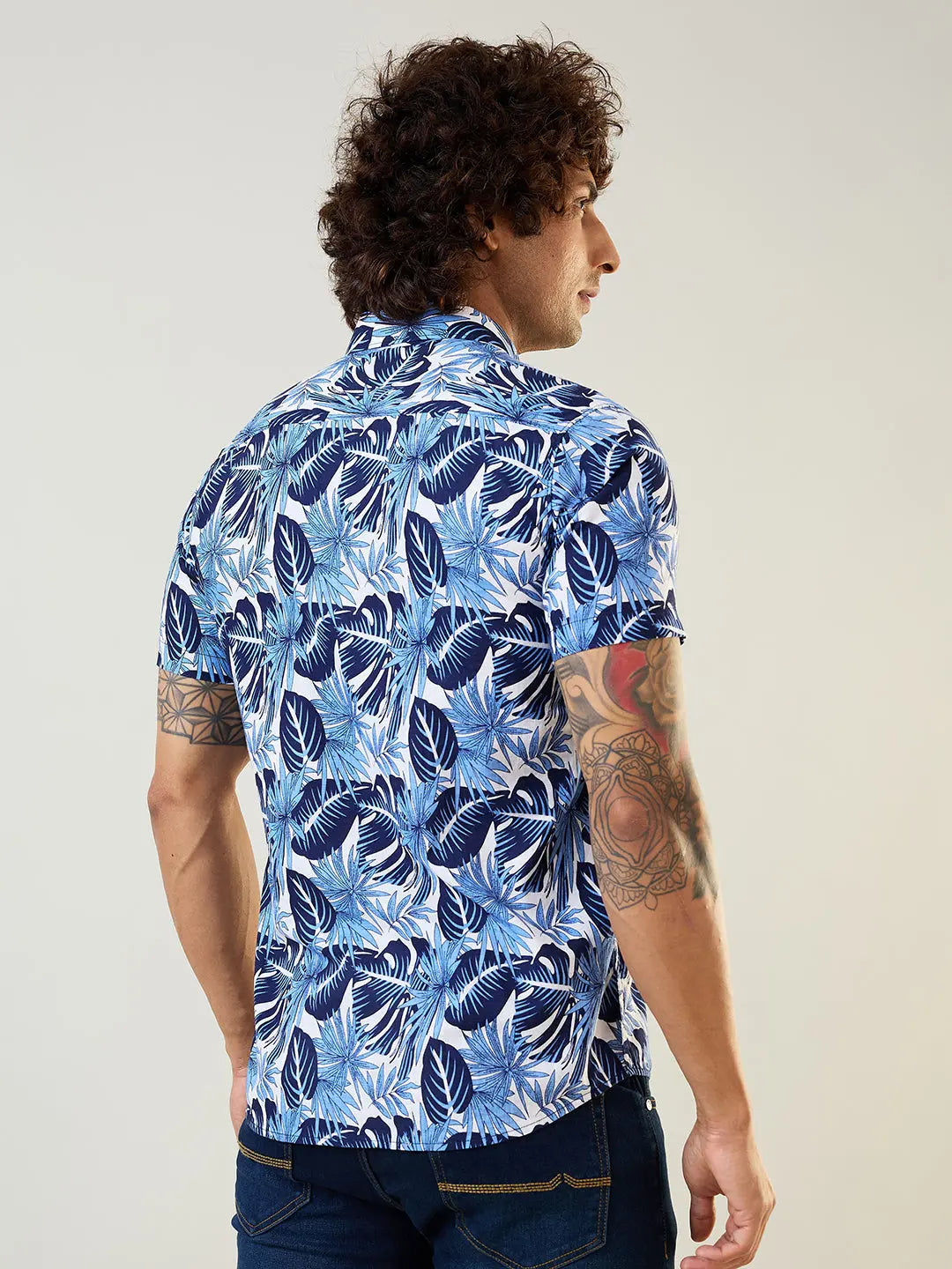 Blue Printed Regular Fit Shirt TIM PARIS