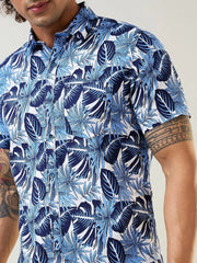 Blue Printed Regular Fit Shirt TIM PARIS