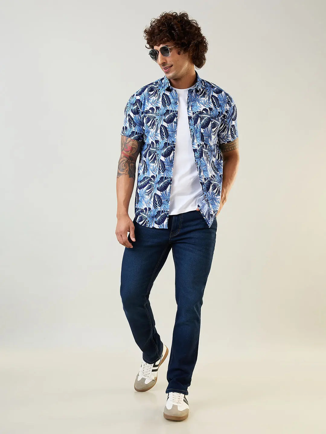 Blue Printed Regular Fit Shirt TIM PARIS