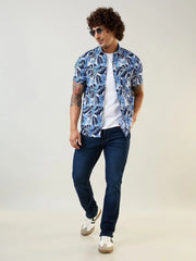 Blue Printed Regular Fit Shirt TIM PARIS