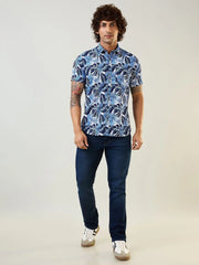 Blue Printed Regular Fit Shirt TIM PARIS