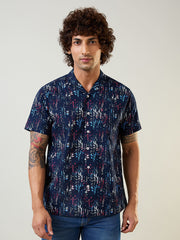 Navy Printed Regular Fit Shirt