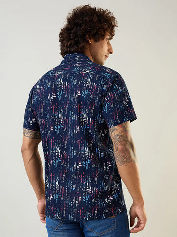 Navy Printed Regular Fit Shirt TIM PARIS
