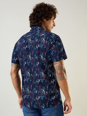 Navy Printed Regular Fit Shirt