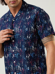 Navy Printed Regular Fit Shirt