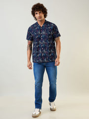 Navy Printed Regular Fit Shirt