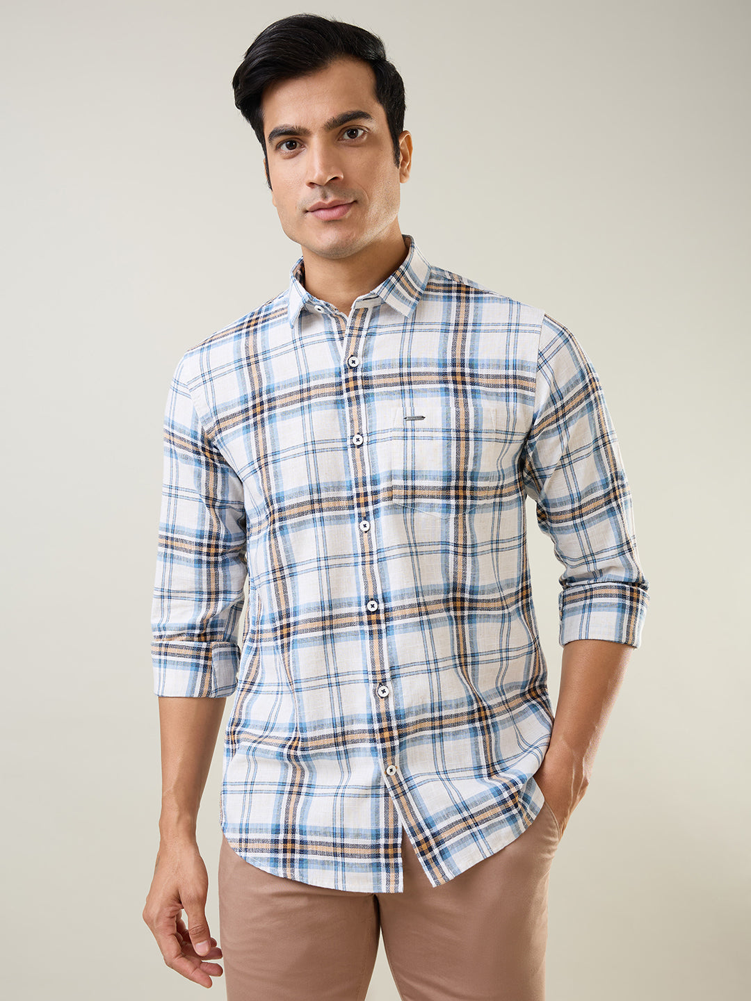 Camel Checkered Regular Fit Shirt